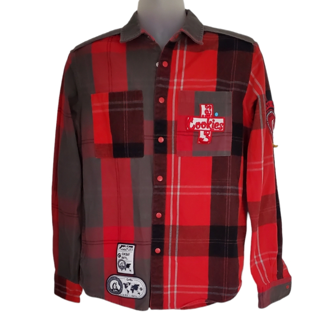 Cookies Heavyweight Cotton Flannel Fabric W/Logo Patches Plaid Shirt. Me… - Picture 2 of 14
